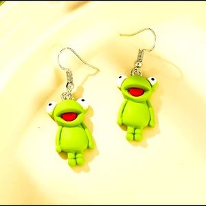 Novelty Frog Fishhook back earrings.